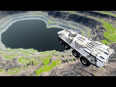 BeamNG drive - Leap Of Death Car Jumps & Falls Into Black Oil Pool
