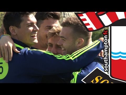 Southampton players celebrate Dejan Lovren's incredible nutmeg in training
