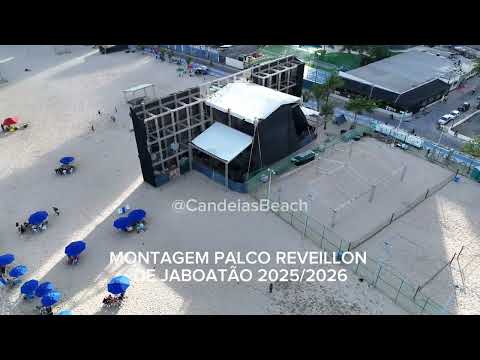 Reveillon 2026 na praia de Candeias - Montagem do palco