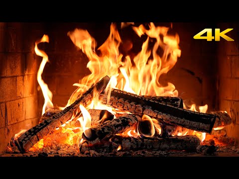 🔥 Sonidos relajantes de chimenea con leños crepitantes para una noche de paz festiva (Fireplace 4K)
