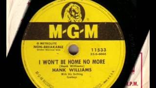 HANK WILLIAMS. I WON&#39;T BE HOME NO MORE. 78 RPM.
