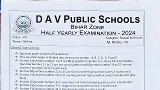 DAV Class 7 SST Half Yearly Question paper 2024-2025, DAV class 7 Social Science question Paper.