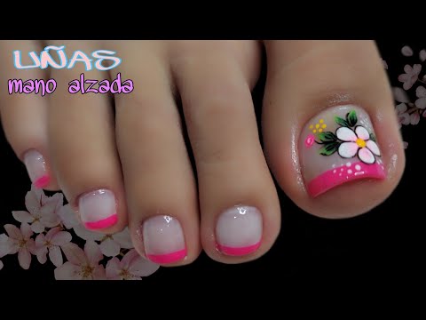 Uñas Decoradas con flor🌸/Diseño de uñas Mano Alzada/Uñas con francés colorido 😍.