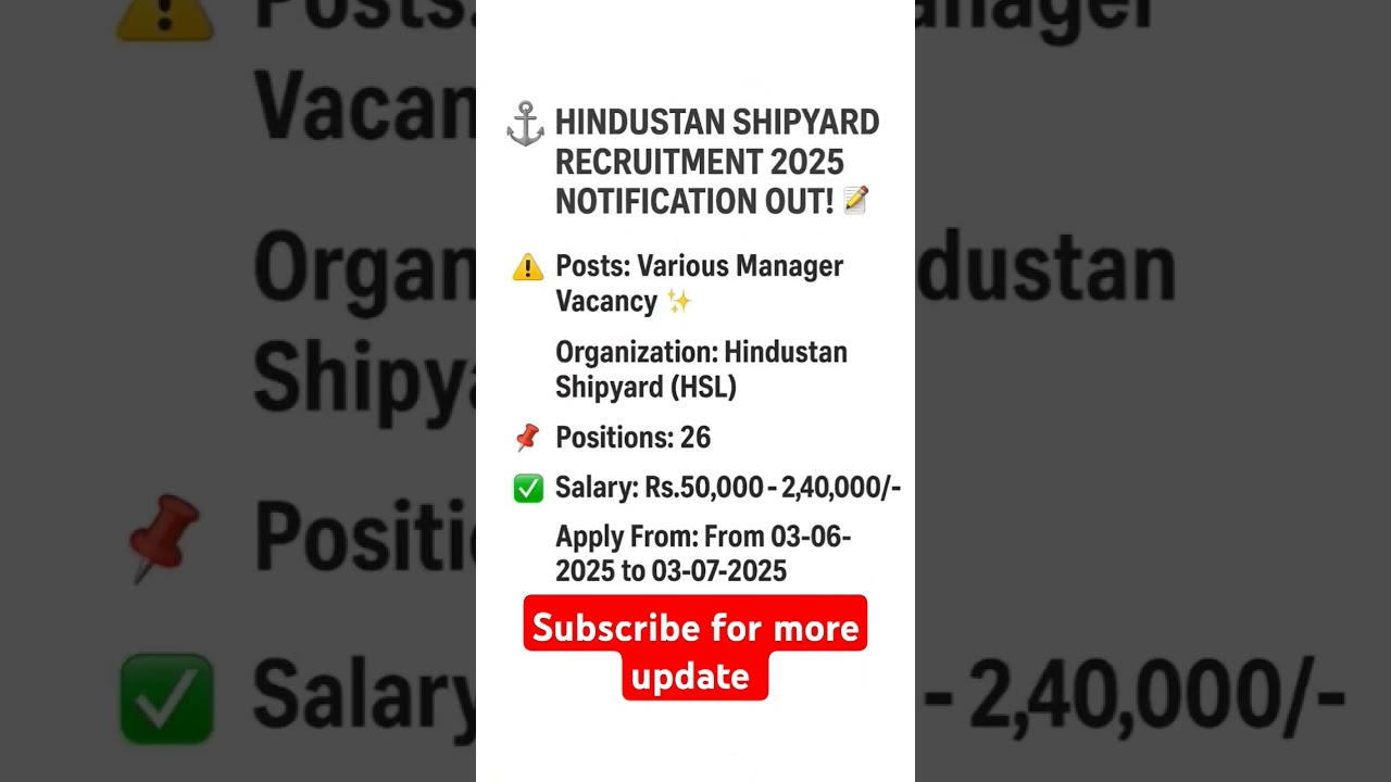 🚢 HSL Recruitment 2025 Out! | 26 High Salary Manager Posts | Apply Online #careerlaunchpad