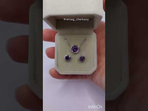 Подарок девушке набор колье и серьги с цирконами "Аметист мини диски в серебре" ювелирный сплав в упаковке - фото 1 - id-p2359224938