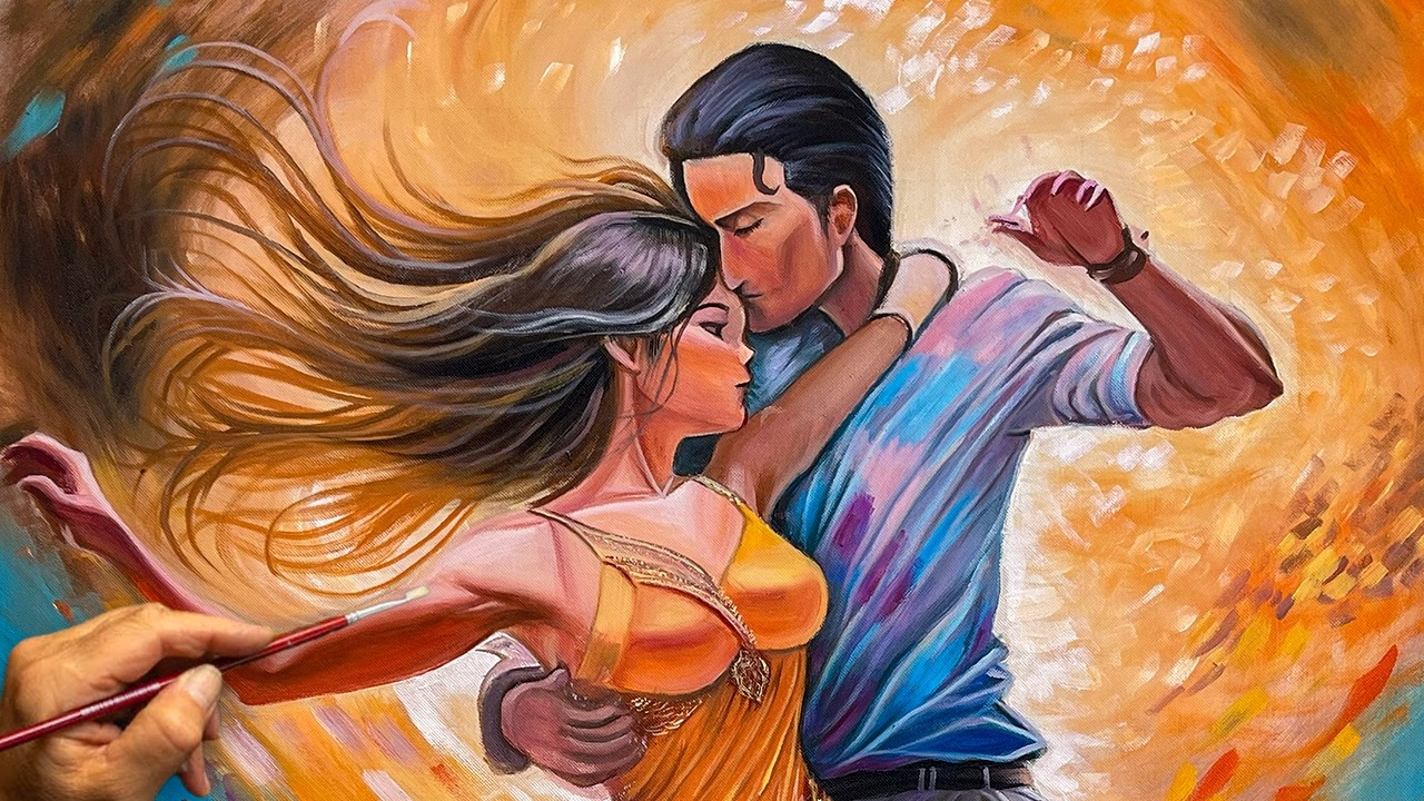 Romantic Couple Dance Oil Painting | Passionate Movement Art | Relaxing Process