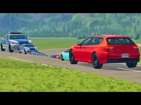 Big & Small Cars vs Giant Police BeamNG.Drive