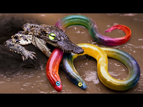 Primitive Fish Video - Crocodile Fish Traps Koi, Colorful Eel In Mud Survival Stop Motion ASMR CoCo