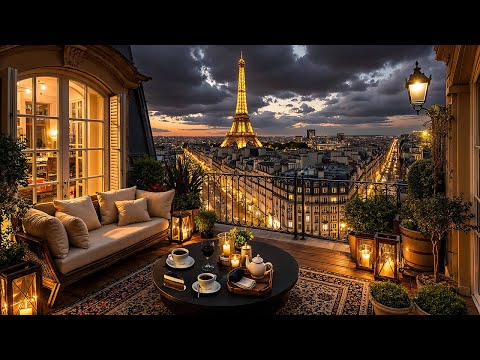 Elegant Night Jazz in Paris ☕ Rooftop Café Ambience & Smooth Jazz Music for Focus, Late Work