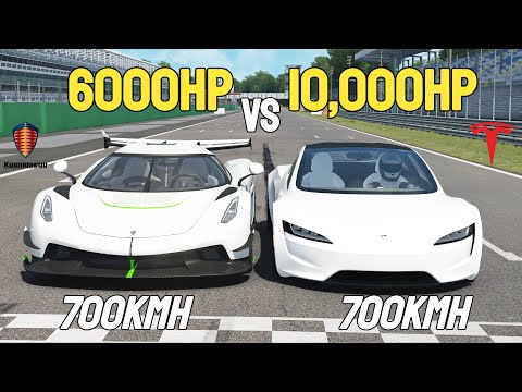 6000HP Koenigsegg Jesko VS 10,000HP Tesla Roadster RACE