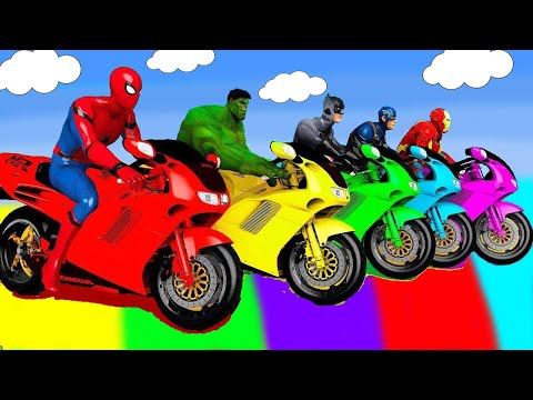 SPIDER MAN Takes on Spiral Bridge Stunt Ride on Motorcycle🦺🥽بطال الخارقين على القضبان دوامة قمع