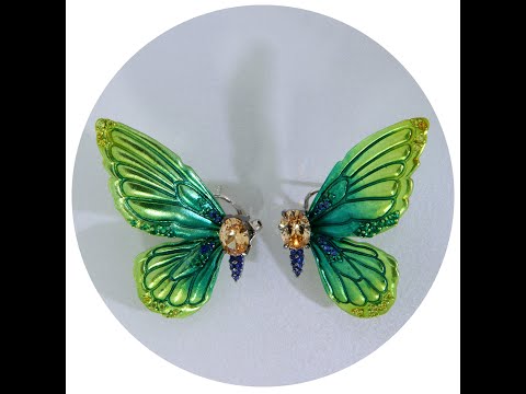 Cercei Argint 925 Aluminiu Cubic Zirconia Profil Fluturi Degrade Verde