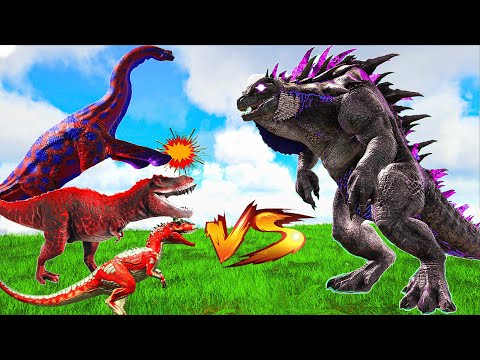 Shin Godzilla VS Brachiosaurus x T Rex in Prehistoric - Ark Dinosaurs