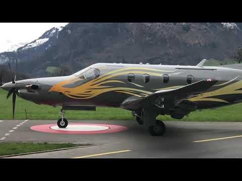 PC-12NG crossing road at Buochs Airport