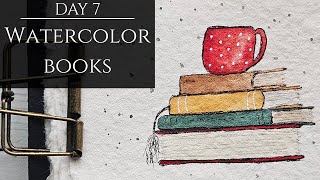 Day 7: Paint a Cozy Stack of Books with Mug | Beginner-Friendly Watercolor