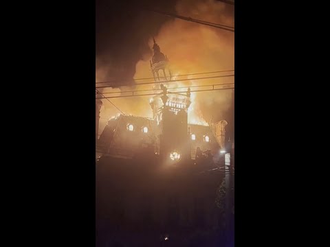 Historic french town hall set ablaze during protests