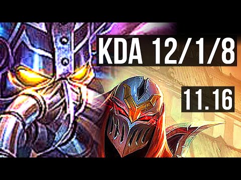 KASSADIN vs ZED (MID) | 12/1/8, Rank 5 Kass, Legendary | BR Challenger | v11.16