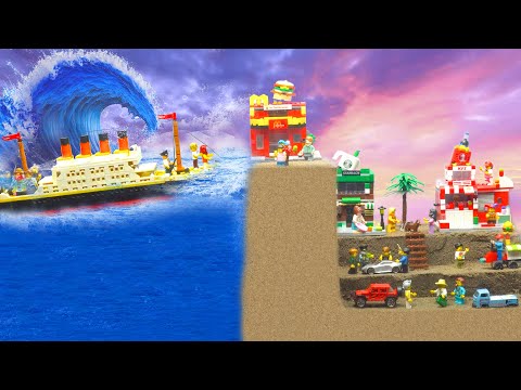 Lego Dam Breach Experiment & Titanic Lego Ship Sinking - Lego City Flooding by Dam Collapse