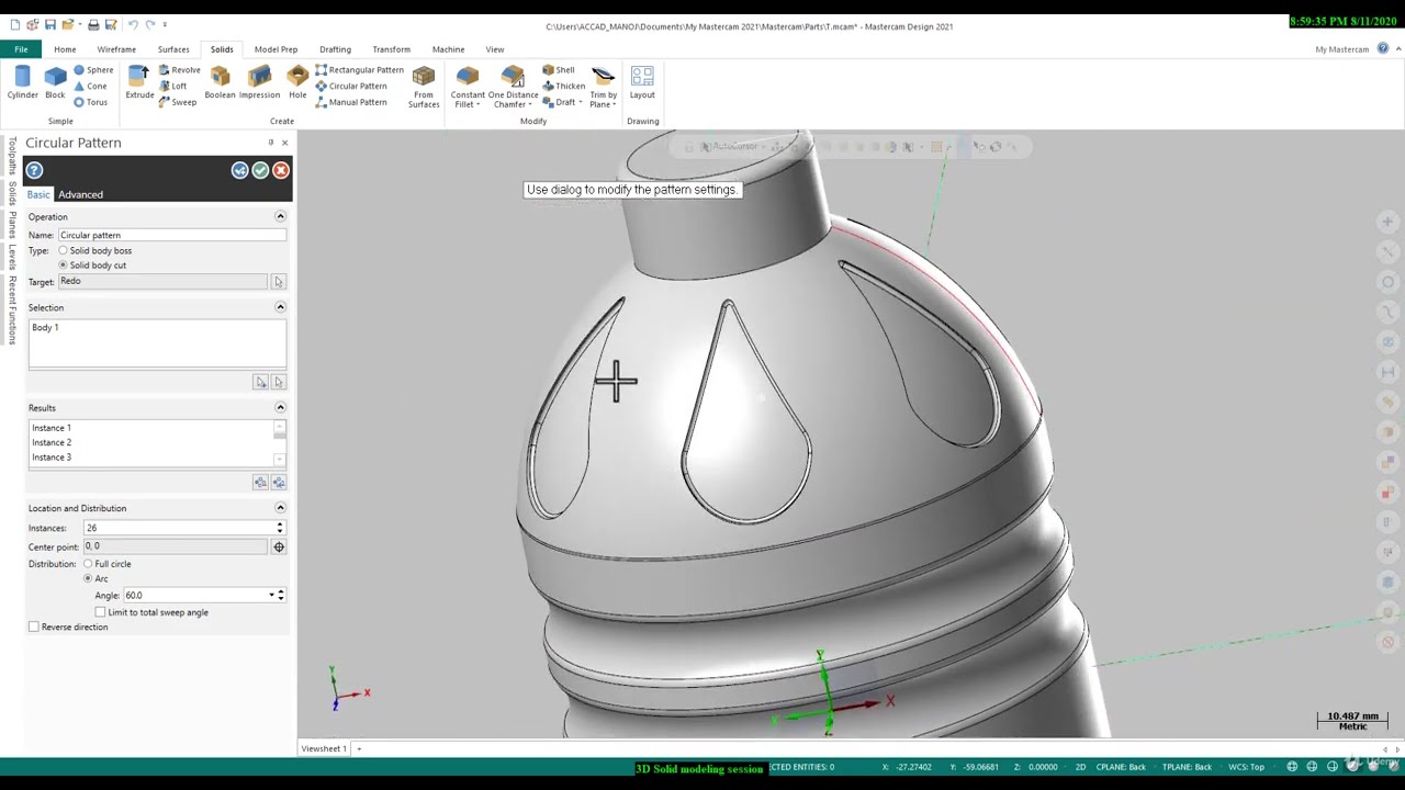 Solid modeling 3D Advanced || Mastercam Training Tutorials 8 || Mastercam 5 Axis Training