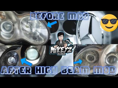 car headlight mod retrofit (mercedes w203 headlight projector high beam)