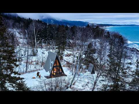 Escaping FREEZING COLD at Off Grid Cabin on Lake Superior!