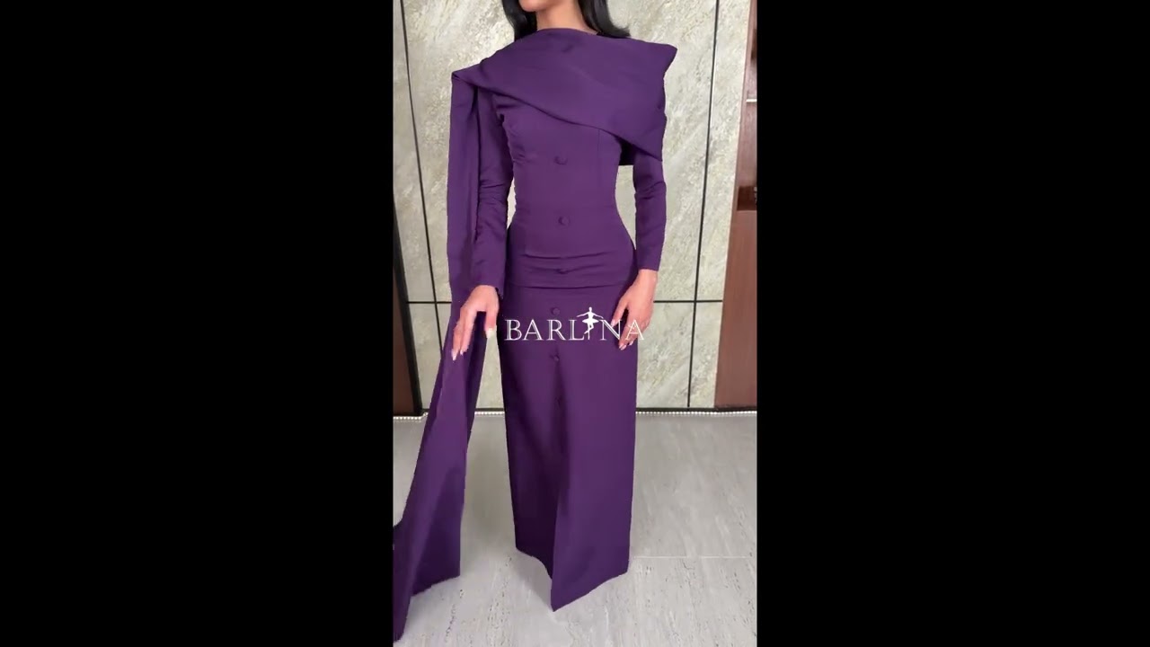 فستان بنفسجي بطبقة درابية مائلة - XXL