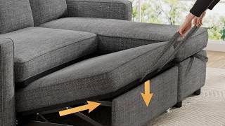 ๐บ Modern Linen Sleeper Sofa | Vipbear 81" 2-in-1 L-Shaped Couch with Pockets