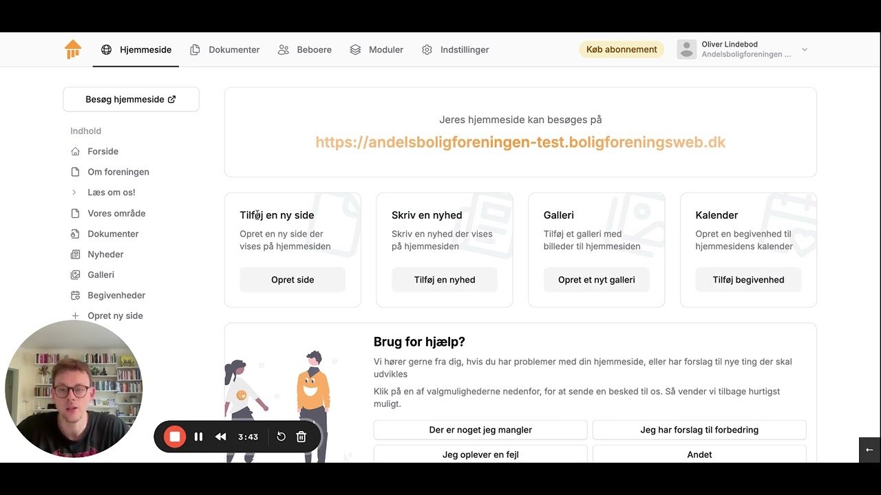 Video fra supporten: Sådan laver man en hjemmeside til sin forening i Boligforeningsweb
