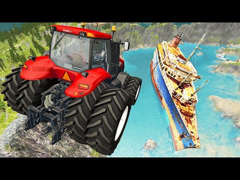 Car Jumps In Titanic With Cars - BeamNG drive