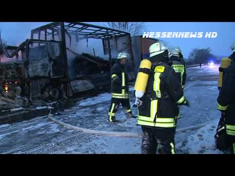 Schneechaos in Nordhessen - LKW-Brand, Busunfall, LKW-Unfall 12.03.2013