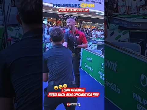 Hilarious! Jaybee Sucal asks David Alcaide for help with his jump stick 😅 #billiards #jaybeesucal