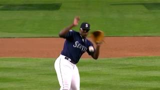 Thyago Vieira uses quick reflexes to catch a sharp comebacker