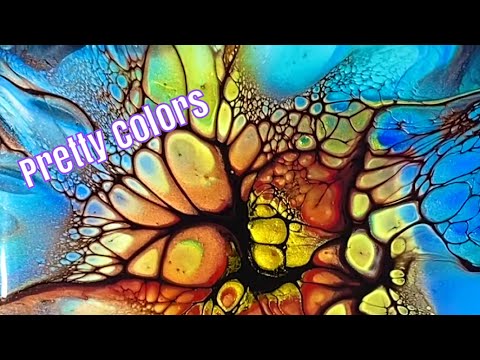 #49 Pretty Colors! Fluid Art Tile Painted using Bloom Technique Paint Pour Lots of Cells