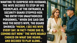 Wanting to surprise her husband, the wife decided to stop by his workplace. At the entrance...