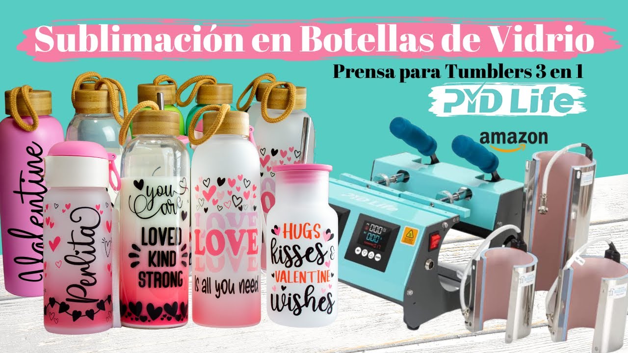 Como Sublimar Botellas y Vasos de Vidrio con Prensa para Tumblers PYDLife | Día de San Valentin