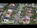 Ontario tornado: aerial views show extent of damage to building in Canadian town