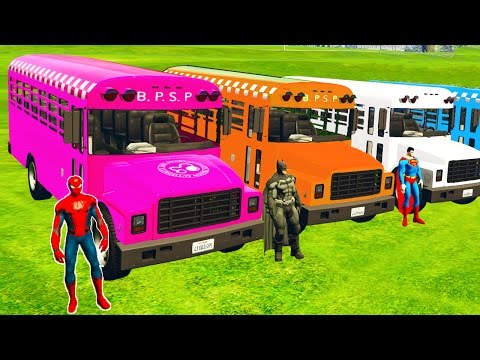 LEARN COLORS with BUS in Spiderman Cars Cartoon for babies and Superheroes for kids Video