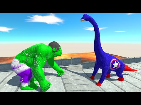 HULK GORO VS CAPTAIN AMERICA BRACHIOSAURUS  DEATH RUN - Animal Revolt Battle Simulator