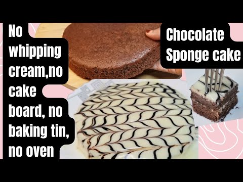 Chocolate Sponge Cake Recipe|No Whipping Cream|No Baking Tin|No Oven| Homemade Whipping Cream Recipe