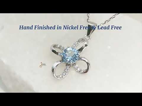 925 Sterling Silver Natural Gemstone Blue Topaz Knot Pendant Charm Necklace Jewelry For Women