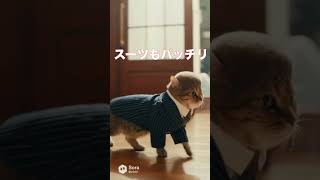 【猫の散髪】いきなり真ん中だけ刈られた猫、最後スーツで自撮りする｜AIアニメ