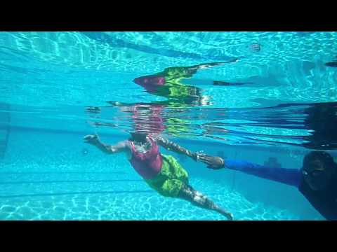 Tony swims across the 12 foot area