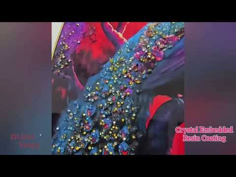 Masstone Beautiful Peacock Premium Crystal Embedded Gold Strip Framed Round Embossed Painting