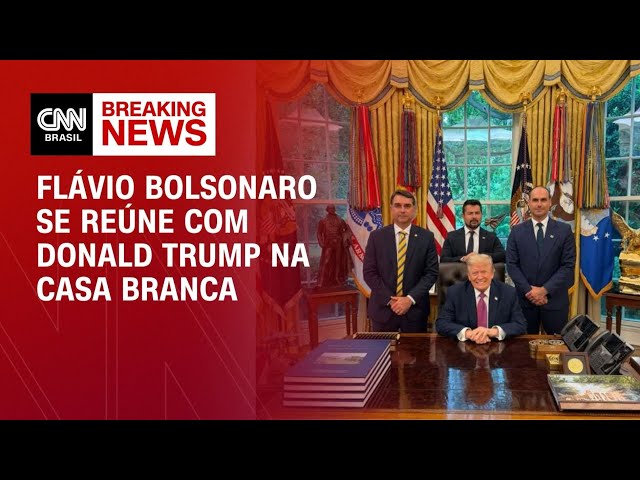 Flávio Bolsonaro se reúne com Trump na Casa Branca; Eduardo participa do encontro | HORA H