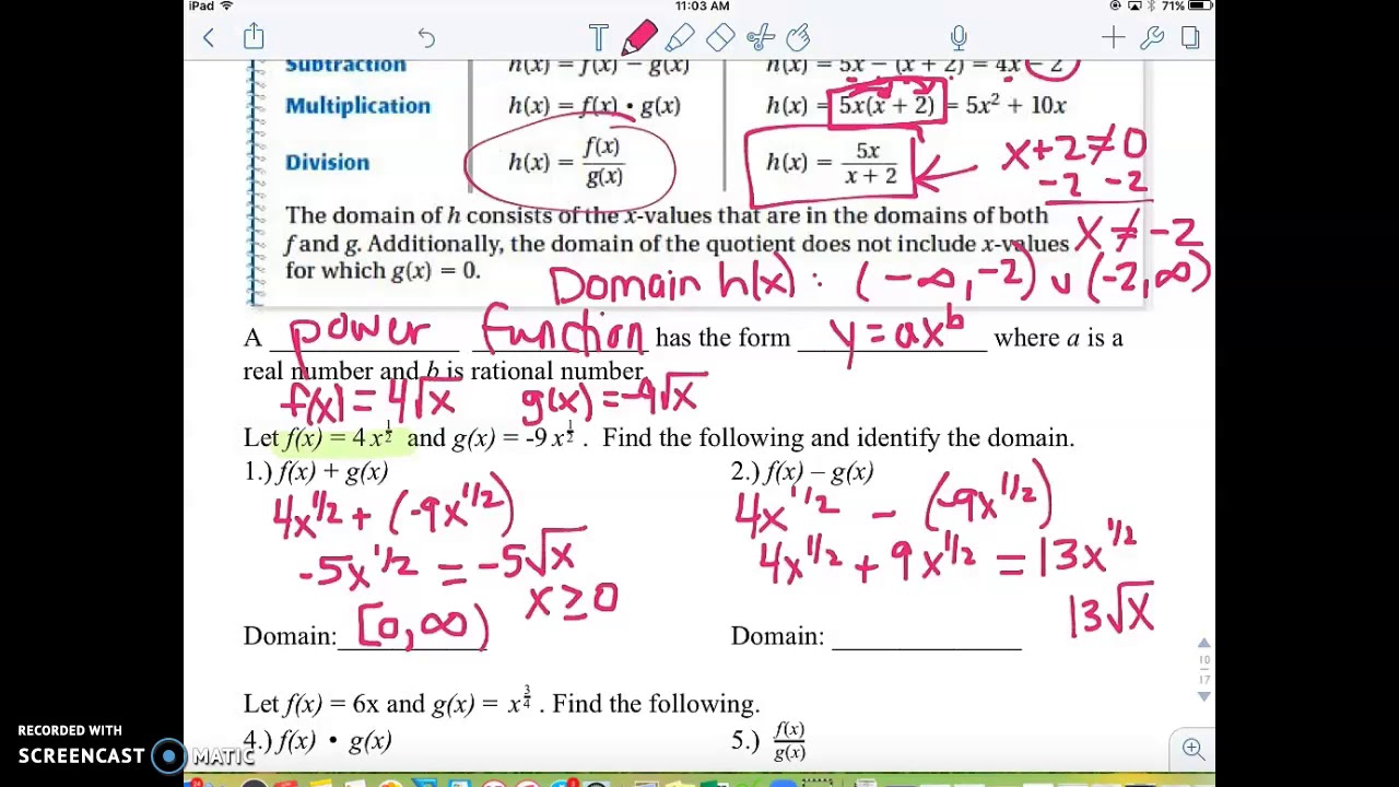 5.4 Perform Function Operations & Composition Part 1