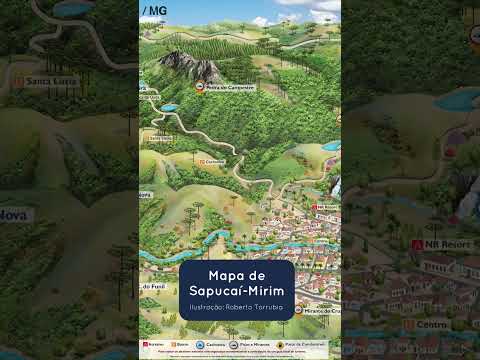 Mapa ilustrado de Sapucaí-Mirim  Minas Gerais,  Serra da Mantiqueira.  ilustração Roberto Torrubia