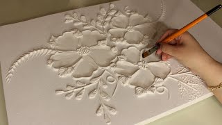 How to Paint Texture Paste Flowers | Painting Process | Textured Art on Canvas Tutorial ✨️