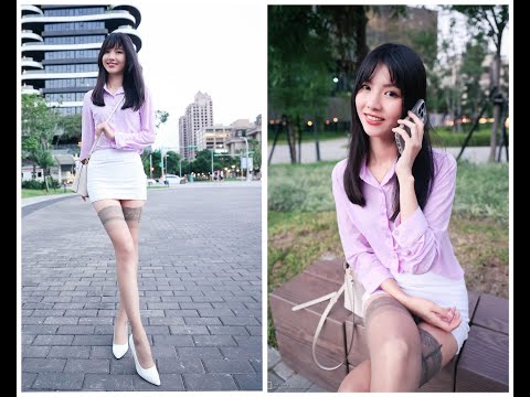 [4K] Yvonne萱萱兒-服裝穿搭紫色襯衫搭配窄裙褐色絲襪高跟鞋/桃園藝文特區 /The video is used for modeling clothing display.