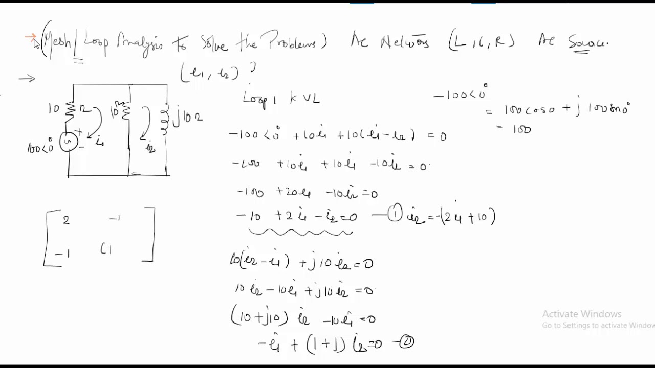 Loop current Method Application to Solve AC Network Theory