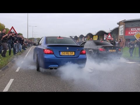2x BMW M5 E60 V10 w/ Eisenmann Race Exhaust - INSANE BURNOUT!!